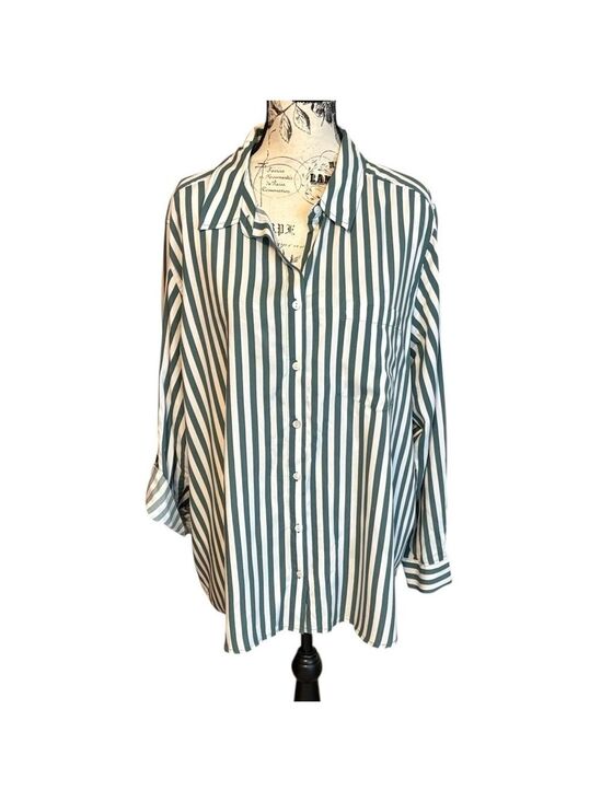 Jane and Delancey Tops - Jane and Delancey Striped Shirt Button Down Green and White Size 1X